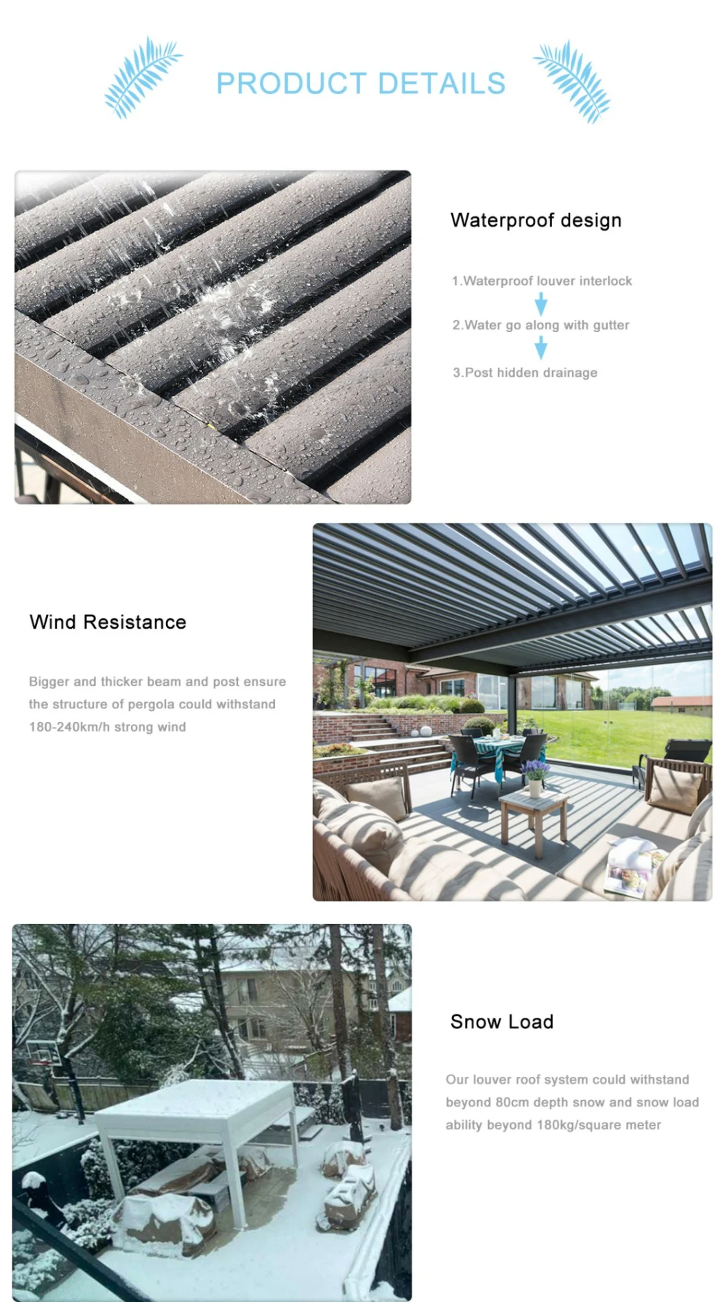 Factory Wholesale Manual/Motorized Patio Roof Awning Louver Garden Gazebo Carport Outdoor Furniture Bioclimatic Aluminium Pergola Canopy with Sliding Door