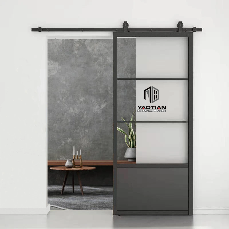 Traditional Framed Custom Black Painted Frosted Glass Interior Door