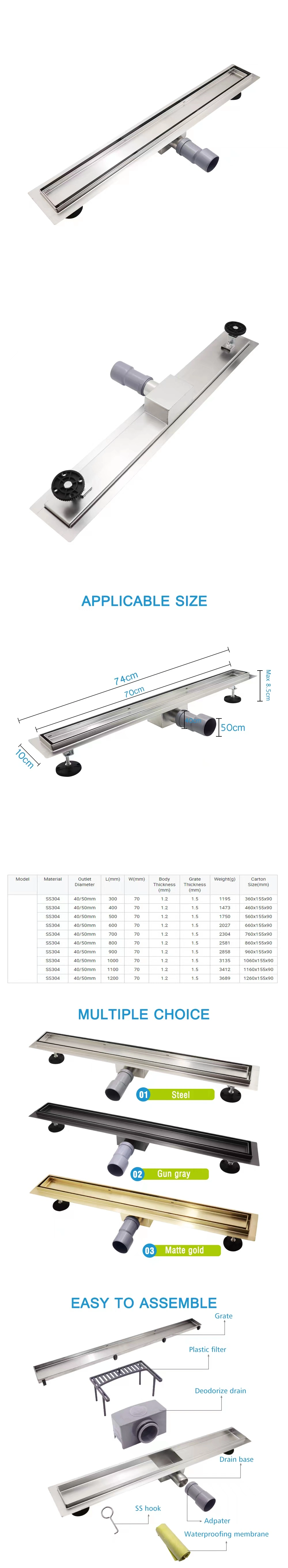 Linear Shower 304 Stainless Steel Inser Cover Bathroom Channel Floor Drain